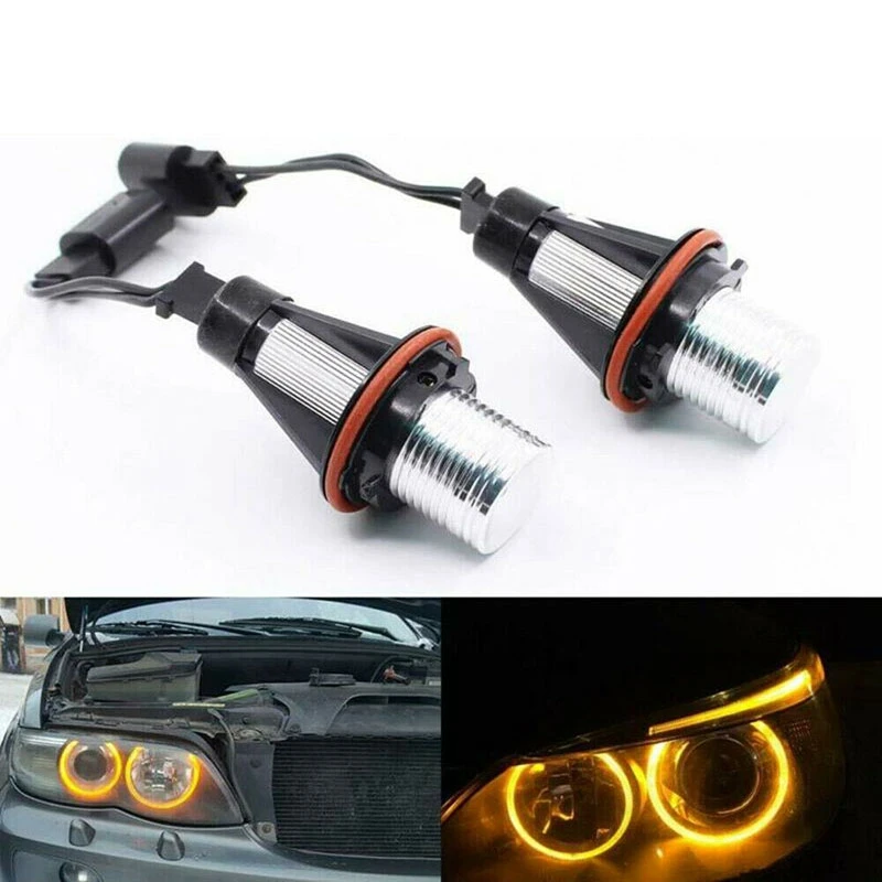 หลอดโคมไฟไฟไฟหน้าฮาโลสำหรับดวงตาสีอำพัน LED 8000K สำหรับ-BMW E39 E53 E60 E63 E64 E66 E87 5 6 7 X3 X5 [แพ็ค2ชิ้น]