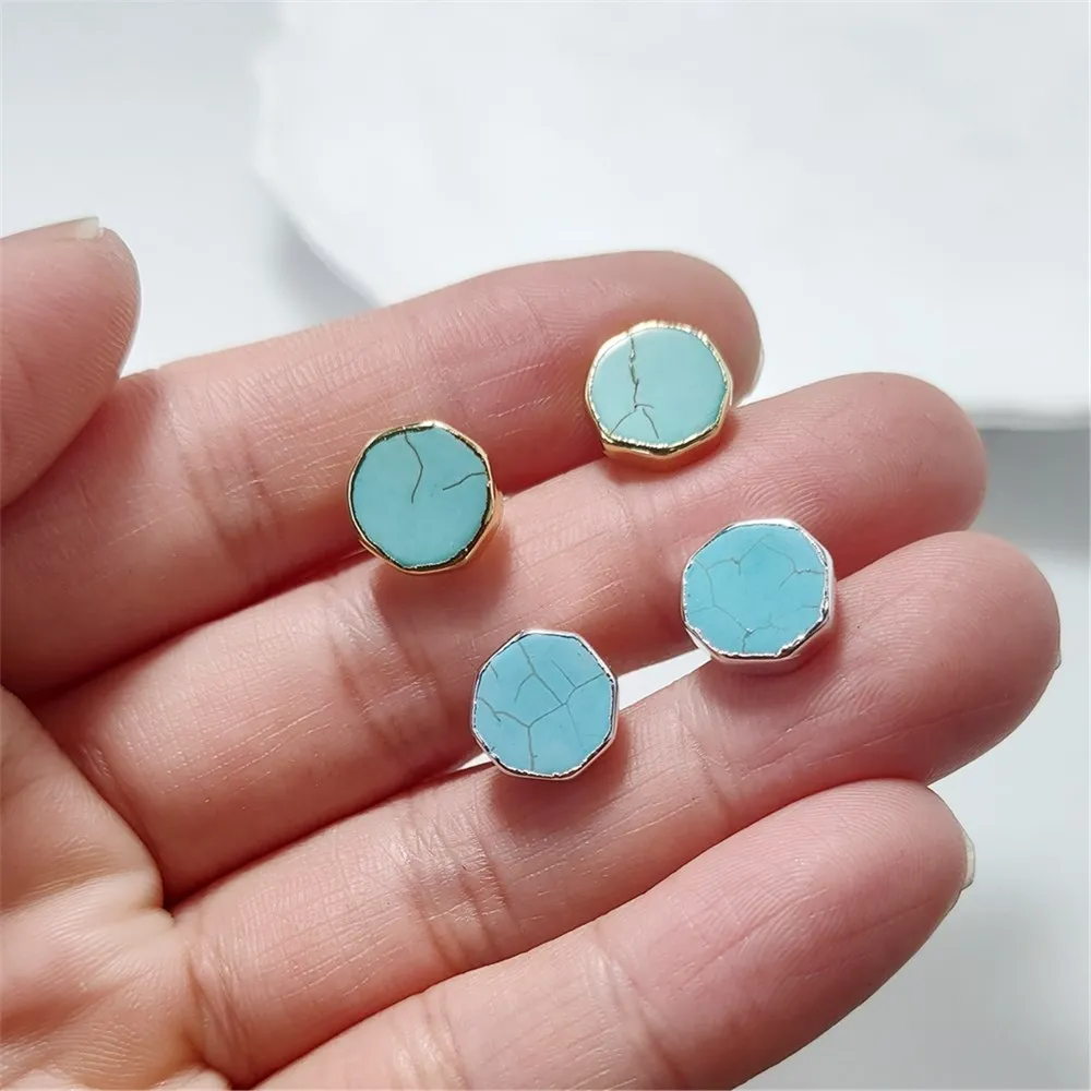 FUWO 1Pair Optimized Turquoises Stud Earrings,Golden Plated Minimalist Irregular Blue Howlite Jewelry For Women ER003
