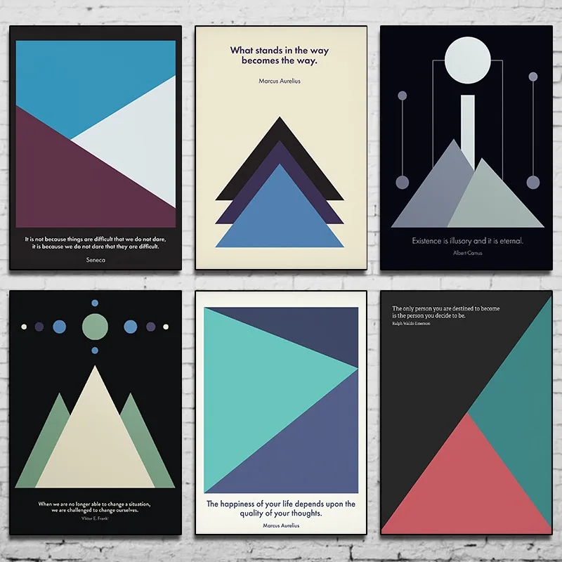 Tableau mural sur toile de la philosophie stoïque, affiche minimaliste géométrique avec citation inspirante, décor abstrait coloré, poésie stoïcienne, cadeau