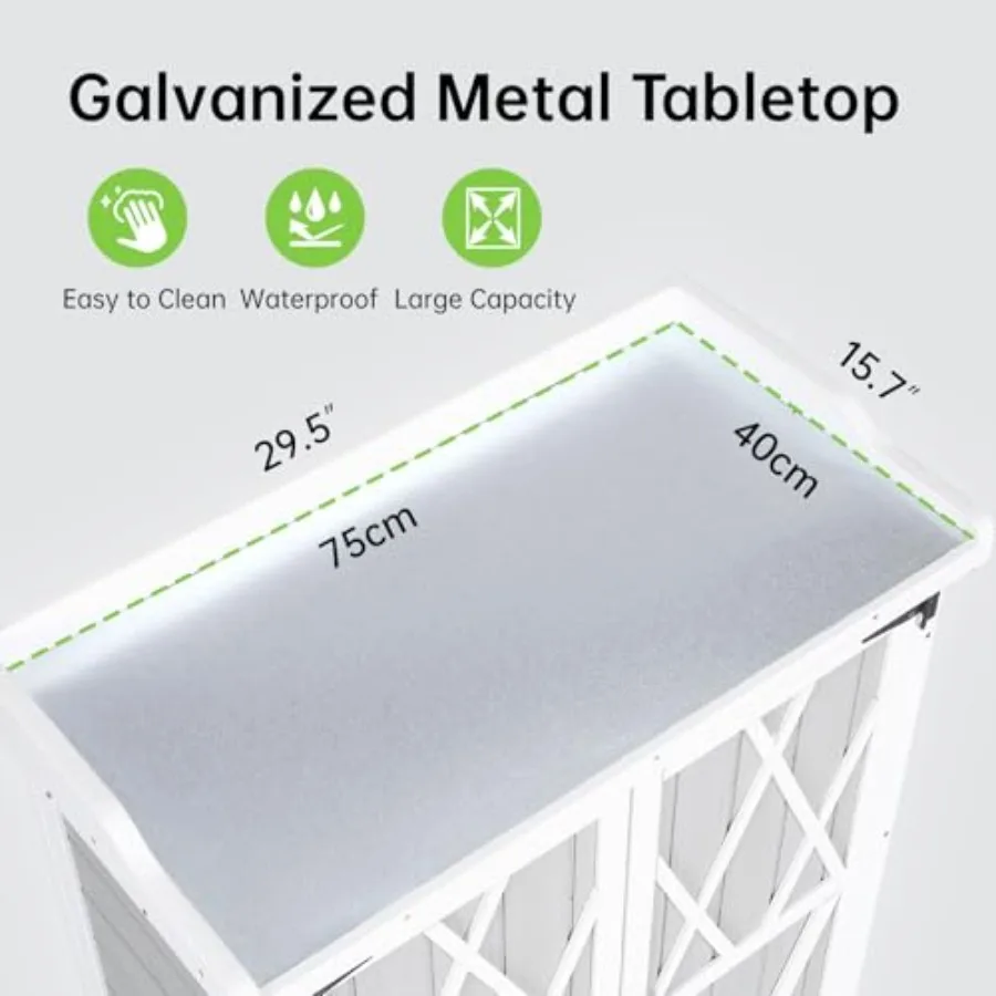 Outdoor Potting Bench, Garden Wooden Storage Cabinet with Metal Top, Waterproof Plant Work Station Table with Adjustable Shelve