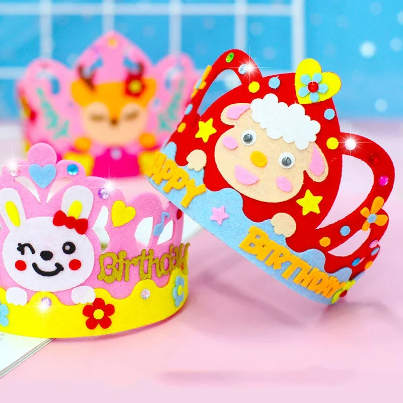 4Pcs/lot DIY Crafts Toy Crown Creative Paper Sequins Animals Patterns Toys for Kids Children Kindergarten Art Party Decorations