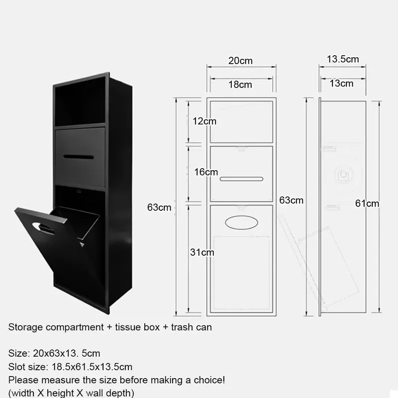 Stainless Steel Organizer Shower Shelf With Garbage Can Water Proof Wall-inserted Storage Shelf Shower Recessed Bathroom
