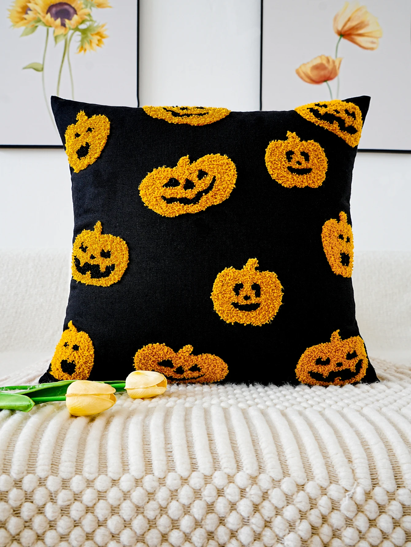 1 pz, federa per cuscino ricamata con faccina di zucca di Halloween Vintage, fodera per cuscino decorativo con chiusura a cerniera, tutti i tipi di