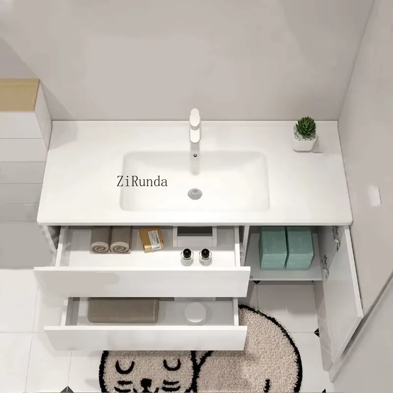 Madeira maciça cerâmica bacia integrada armário do banheiro combinação moderno simples armário de lavagem de rosto armário de lavagem de rosto banheiro