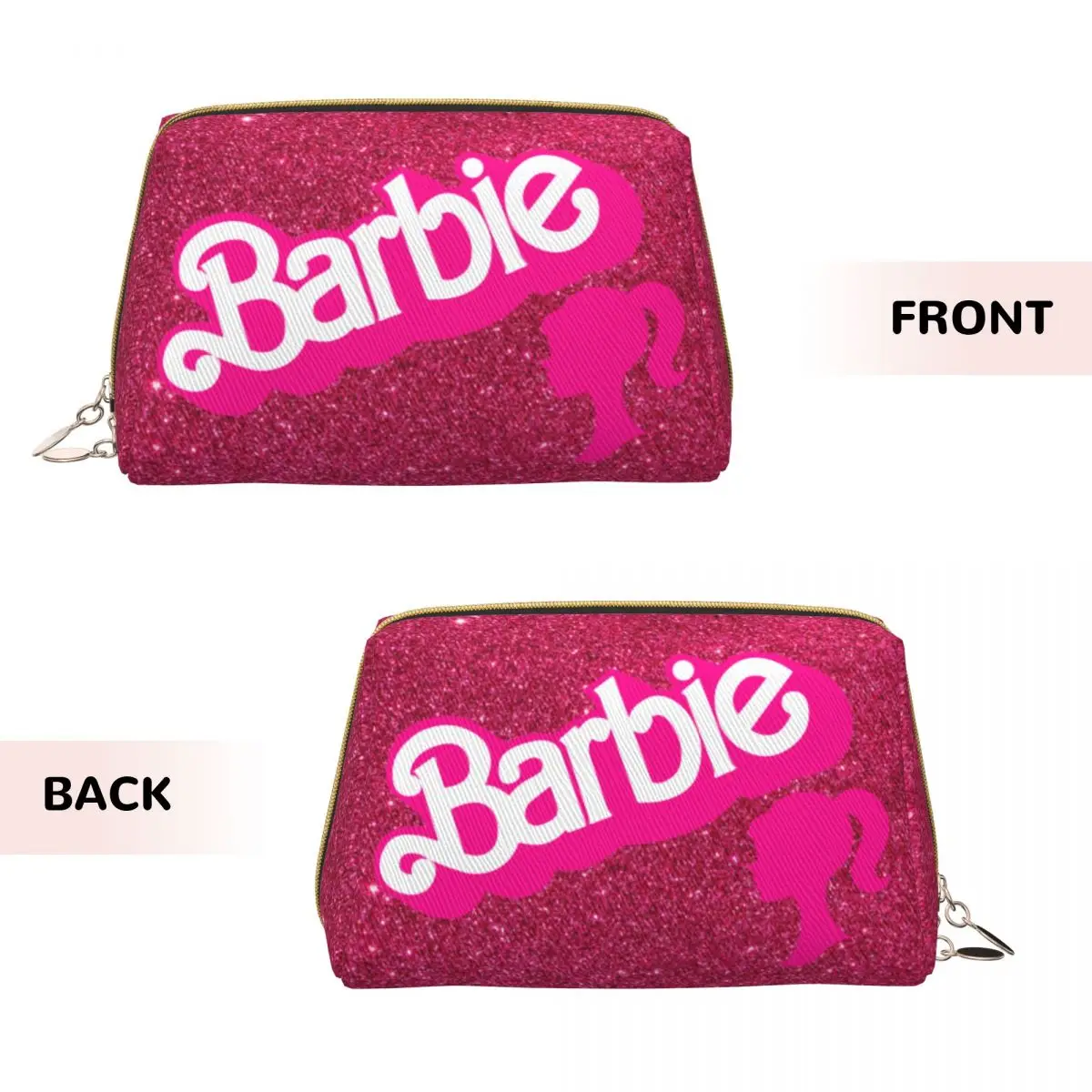 Pink Barbie Girl Leather Makeup Bag Trendy Large Capacity Cosmetic Bag Merch Women Zipper Beauty Toiletry