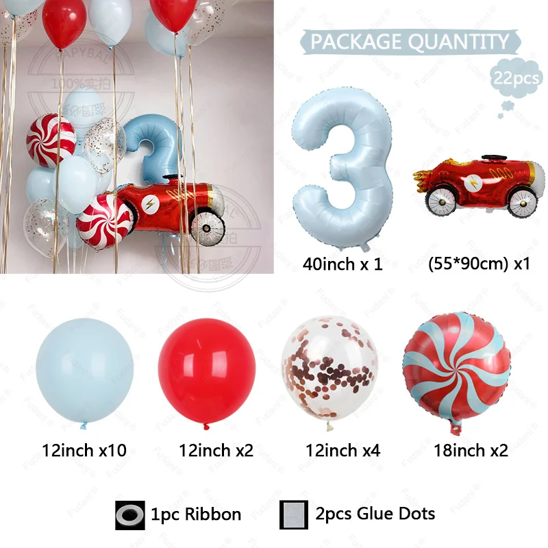 22pcs Race Car Wheels Birthday Party Balloon Birthday Decoration 40inch Blue Number Balloon Set Flamme Car Globos Favor Gift view 6