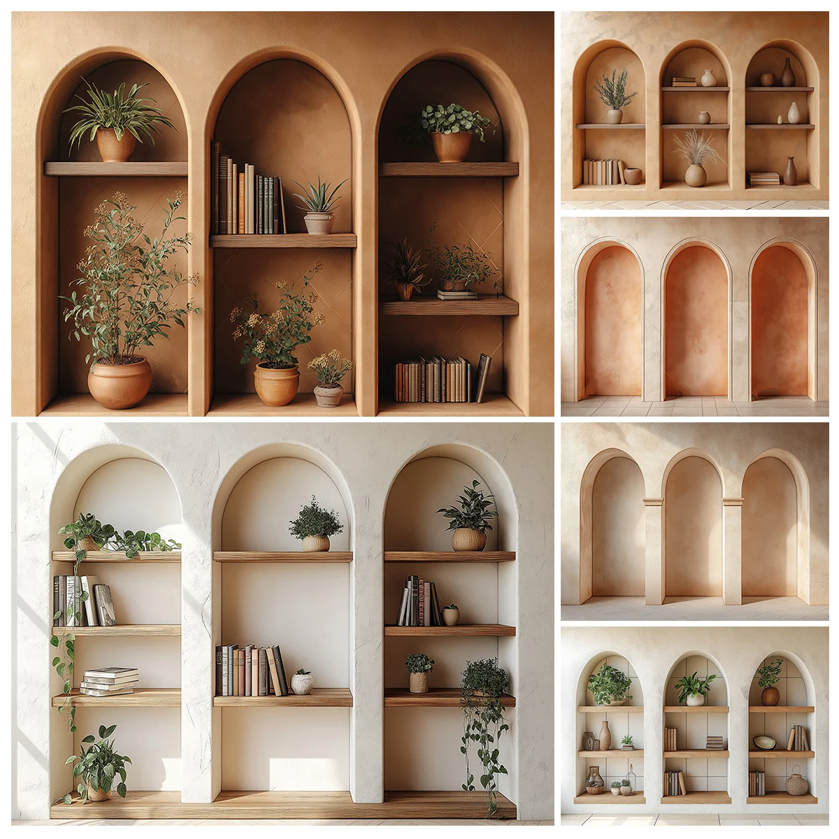 Fondos de pared de tres arcos para fotografía de niños y mujeres, decoraciones para sesión fotográfica de bebés, librería marrón oscura, fondos de pared clásicos