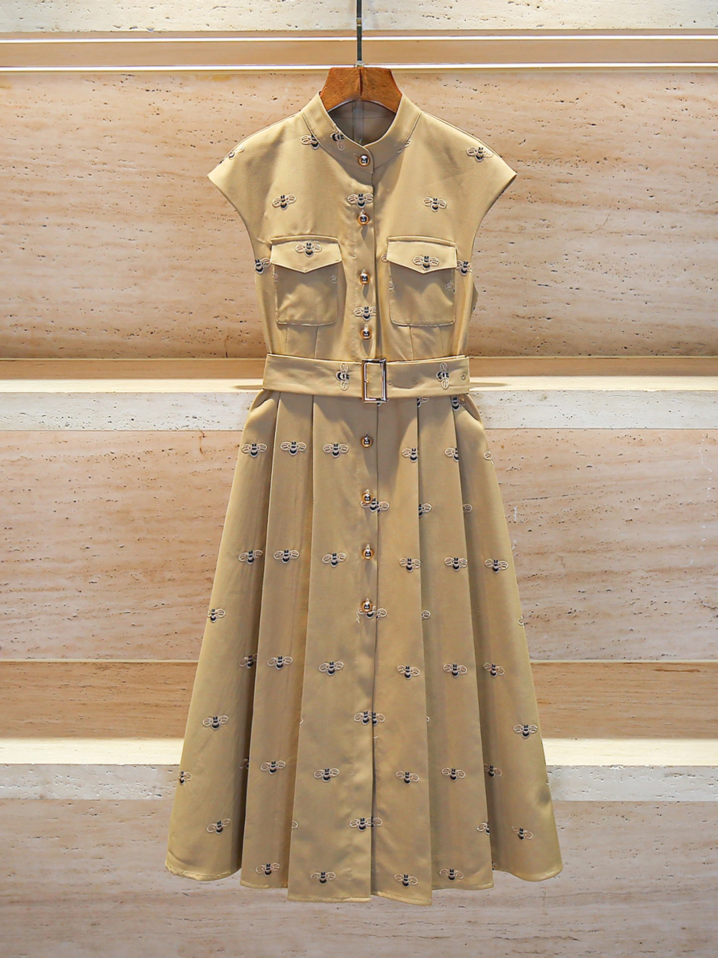 

Elegant Long-Line Embroidered Vest Dress Stand Collar Retro Style Women's High Waist Simple Commute Spring Summer Autumn Dress