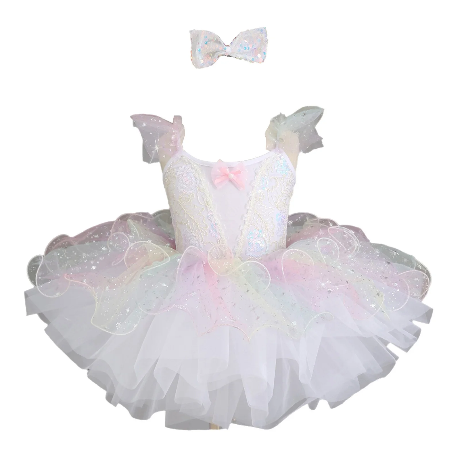 Kids Tutu Ruffle Sleeve Floral Ballet Tutu Dress Ballerina Costume Dance Performance Gymnastics Leotard Dress Princess Costume - view 3