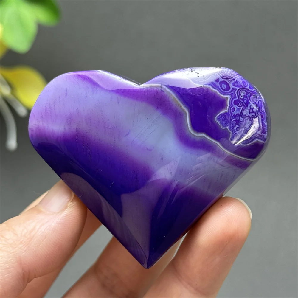 Natural Gemstone Purple Agate Heart-Shaped Mineral Crystal Aura Fashion Home Decoration Energy Meditation Healing Luck