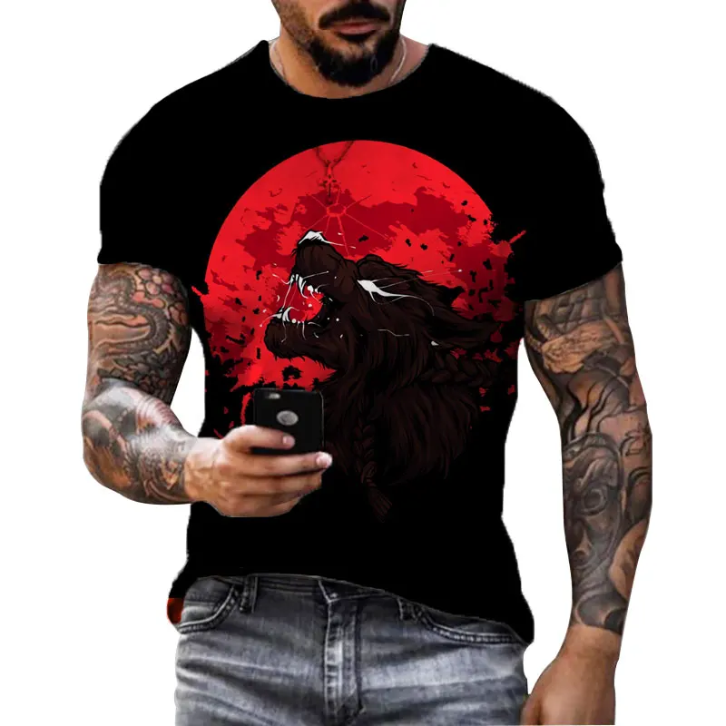 

3D Print Wolf T-shirt For Men Summer Oversized Short Sleeve Tops Pullover 2023 Fashion Streetwear Men's Cool Clothes Cheap Tees