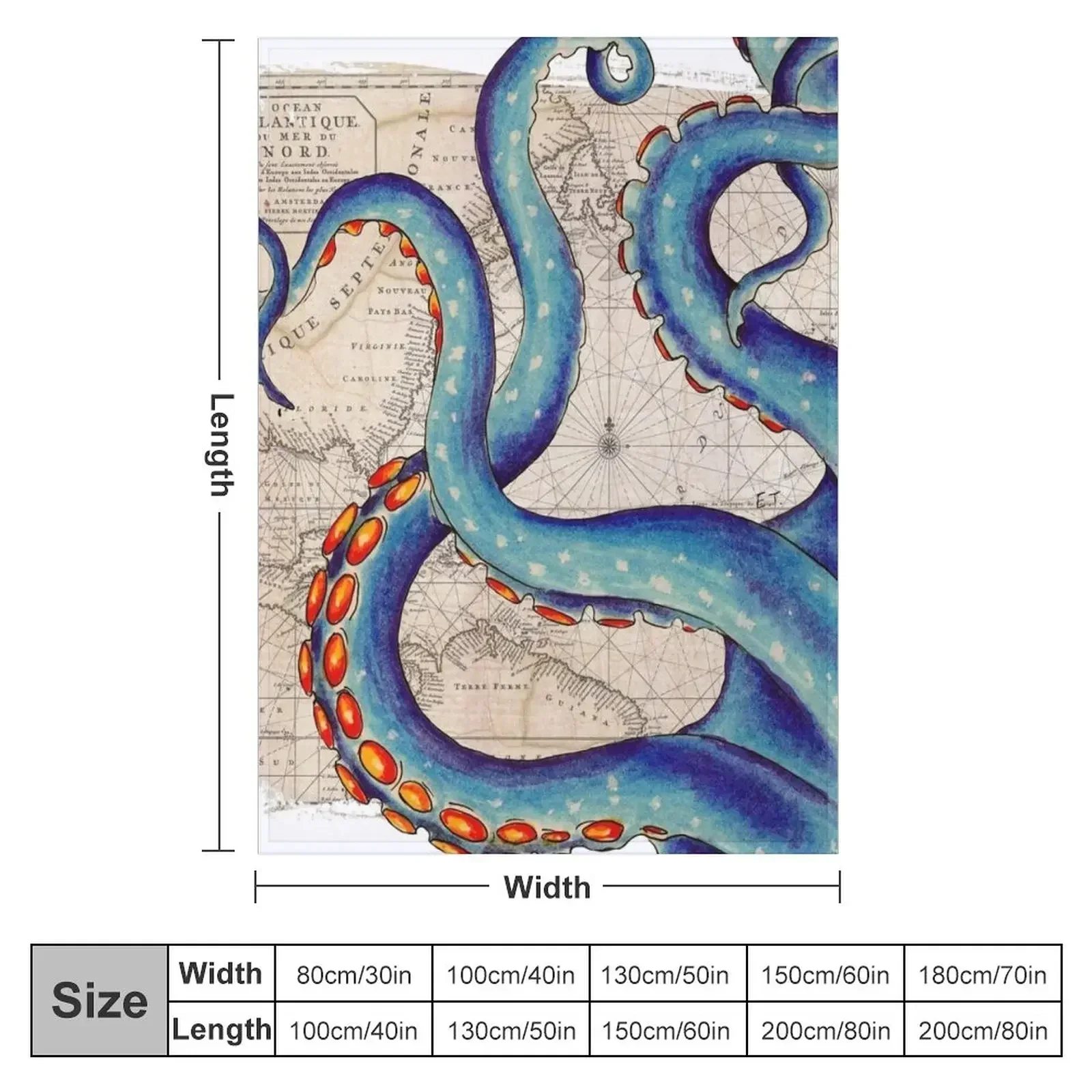 Tentacles Vintage Map Octopus Kraken Shabby Chic Beach Throw Blanket Nap Plaid Multi-Purpose Blankets