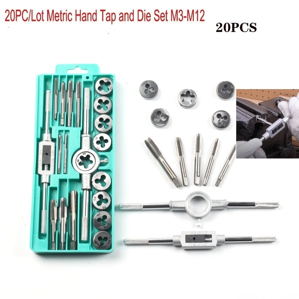 

8/12/20pcs High Speed Steel Tap and Module Metric Wrench Cutting M3-M12 Tap and Mold Set Metric Thread Tool Kit Engineer Kit,