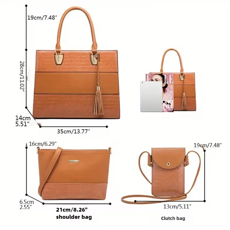 Women's Set Bag -4pcs Women's Set Vintage Crocodile Print Large Capacity Shoulder Bag Oblique Straddle Handbag Purse