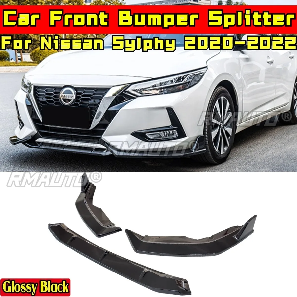 For Nissan Sylphy 2020-2022 Body Kit Front Bumper Lip Carbon Fiber Look Sport Style Front Bumper Splitter Car Accessories