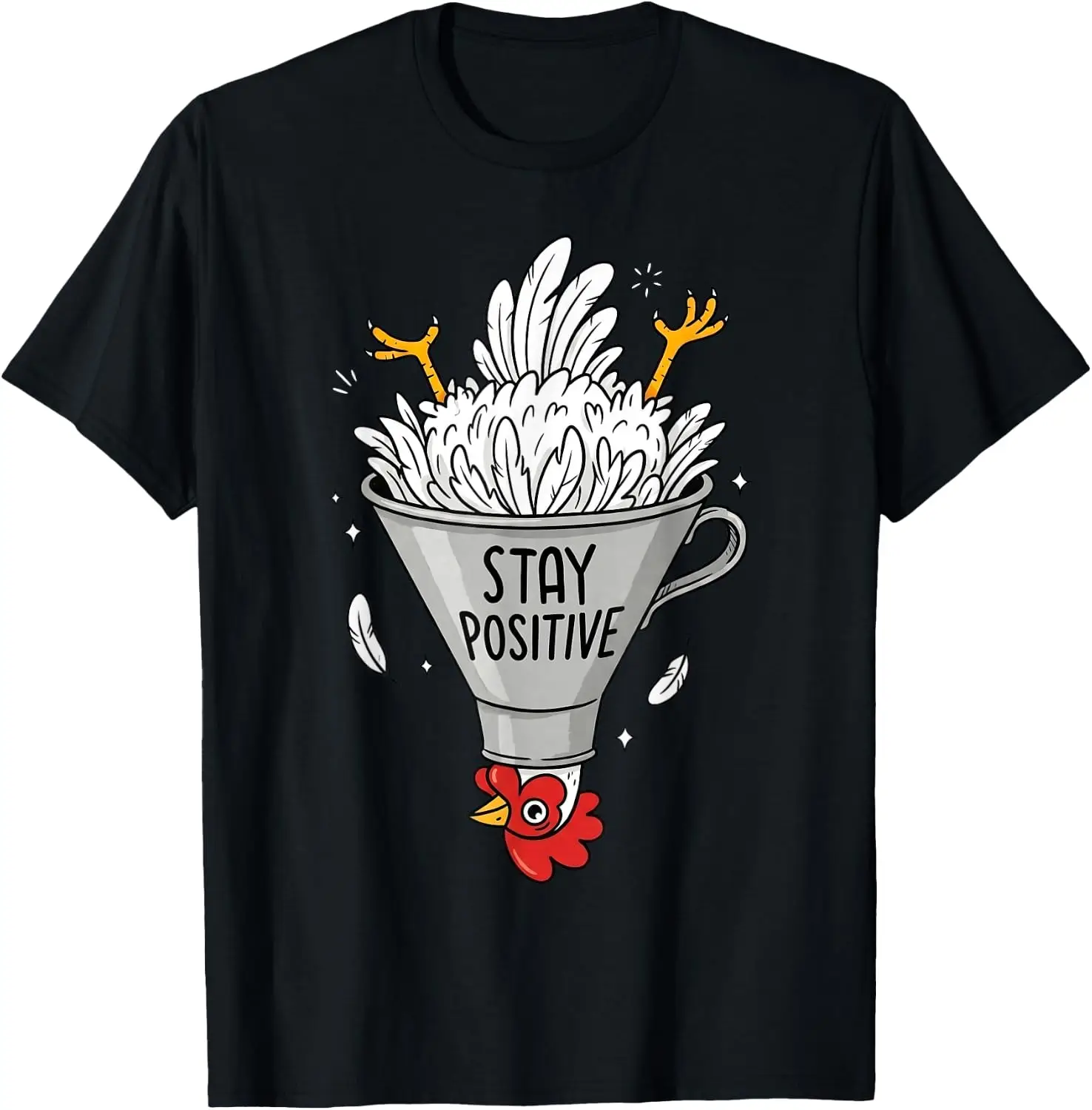 Stay Positive Silly Upside-Down Funny Chicken Farmers T-Shirt 100% Cotton Trendy Y2K Short-Sleeve Tee-Soft, Quick-Drying,