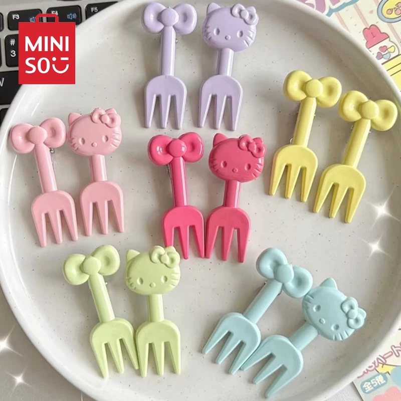 

10pcs Hello Kitty Fruit Fork Miniso Sanrio Cartoon Anime Figures Dessert Cake Chocolate Fork Funny Candy Color Party Decoration