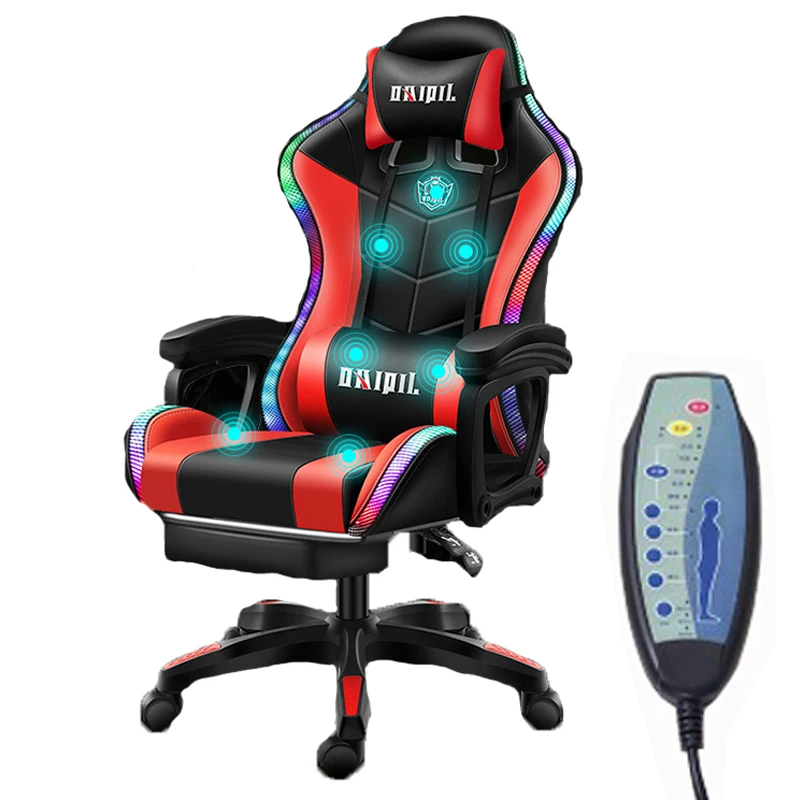 A Hot sale Custom Cheap Pu Leather Computer PC Game Racing Silla Gamer Rgb Led Massage Gaming Chair with Lights and Speakers
