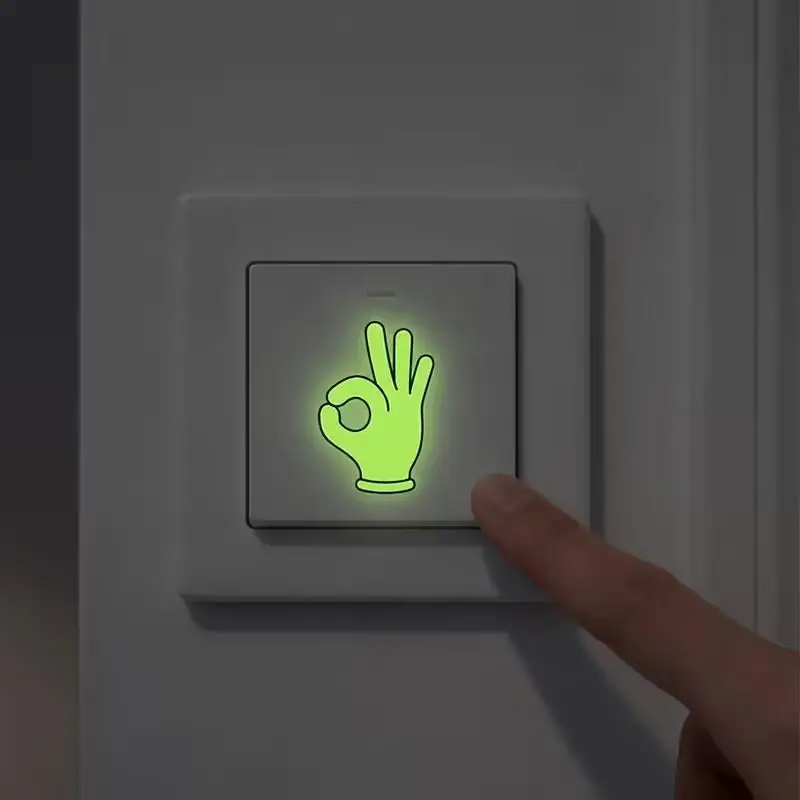 8pcs Glow In The Dark Rock Hand Light Switch Sticker Self Adhesive Removable Home Bedroom Stairs Decor Wall Decals