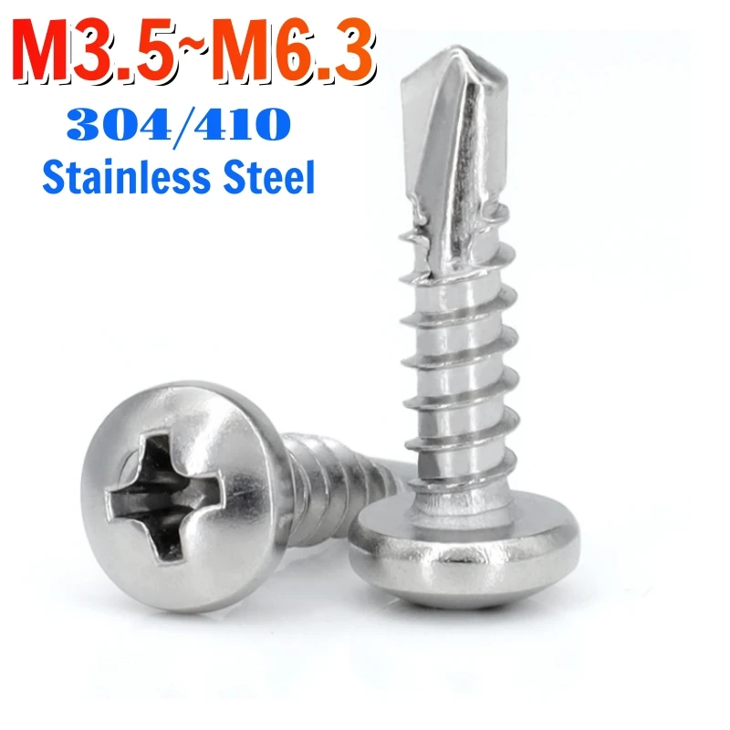 Beicai 304/410 Stainless Steel Phillips Pan Self-drilling Self Tapping Screws Sheet Metal Screws M3.5 M3.9 M4.2 M4.8 M5.5 M6.3