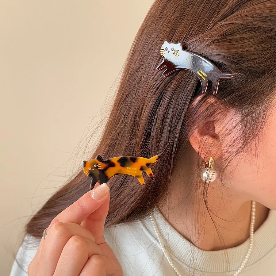 Acetate Cat Hair Clip For Side Bangs Back Head Flyaway Hair Control Elegant Daily Cartoon Hair Accessory