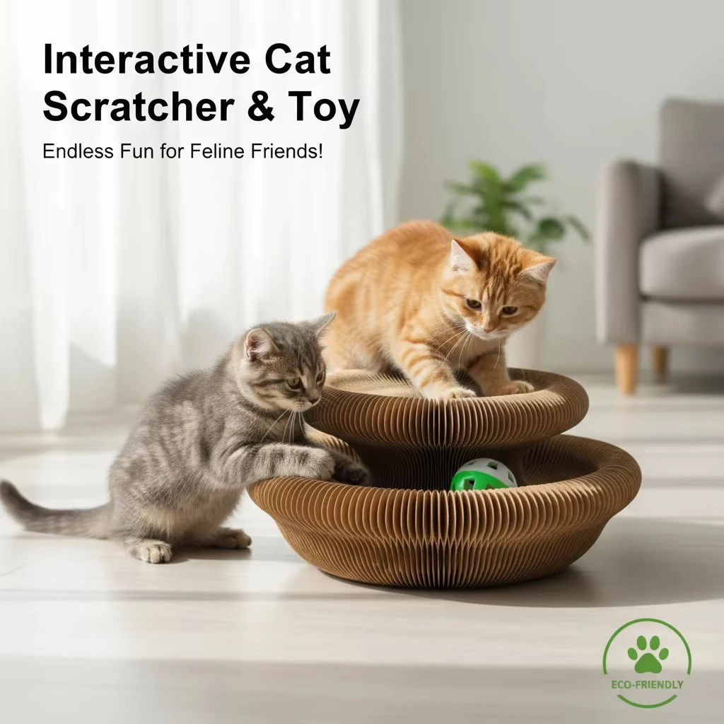 Jouet pour chat interactif en forme d'orgue magique, grattoir pour chat, jouet accordéon pliable pour chat, jouet interactif pour chat rond en carton ondulé