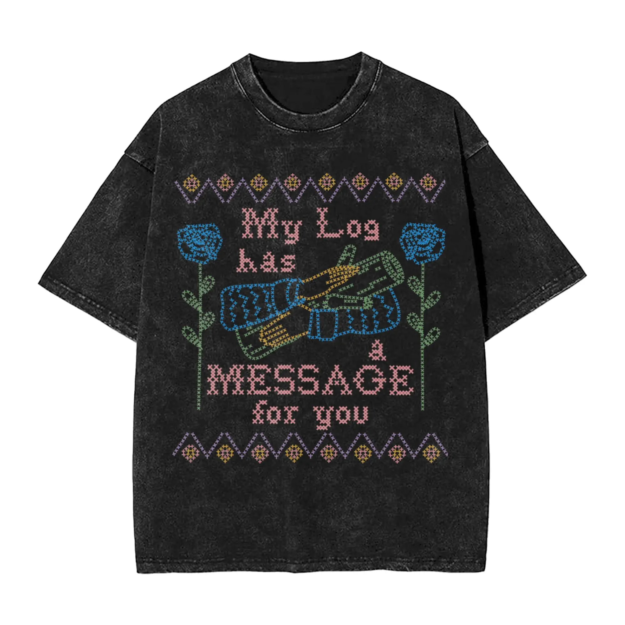 Twin Peaks Log Has A Message for You Needlepoint T Shirt Summer Casual Hipster Tee Shirt For Mens Short Sleeve Loose Top Tees