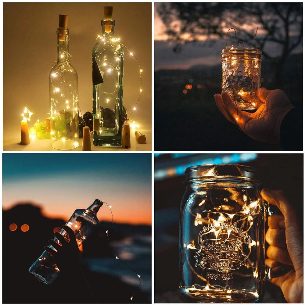 LED Cork Wine Bottle Fairy Lights com bateria AAA, Copper Wire String Lights, Decoração de Natal, Lâmpada para festa de casamento, 10X