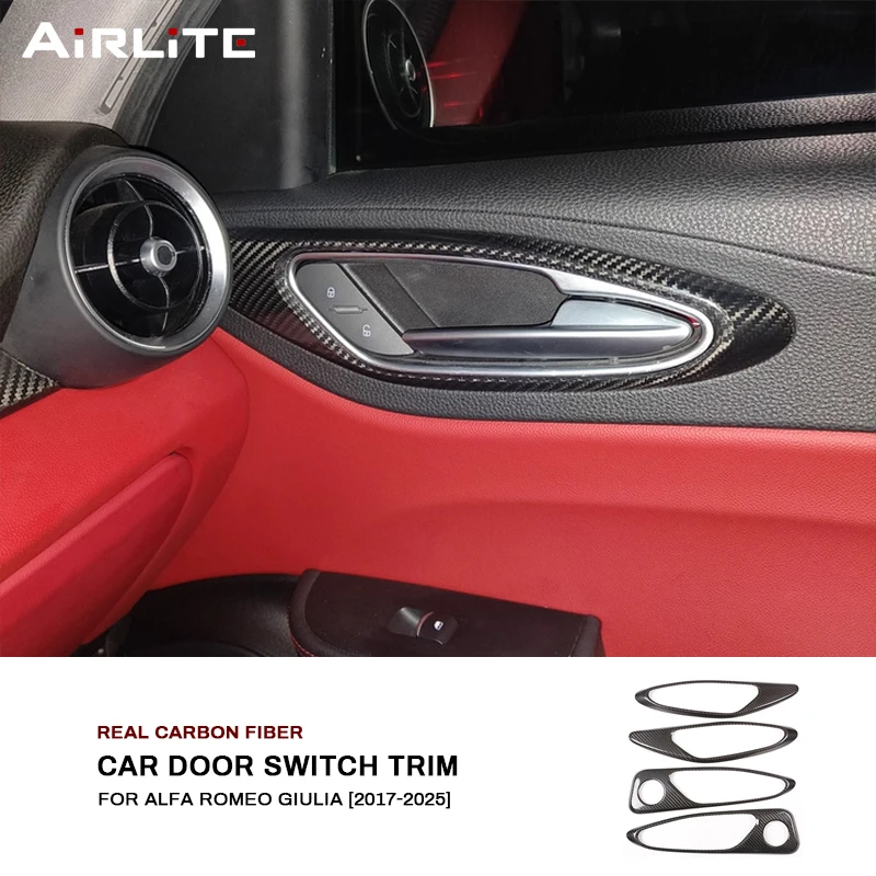 

For Alfa Romeo Giulia 2017-2025 Real Carbon Fiber Car Interior Door Handle Switch Frame Cover Trim Auto Decoration Accessories