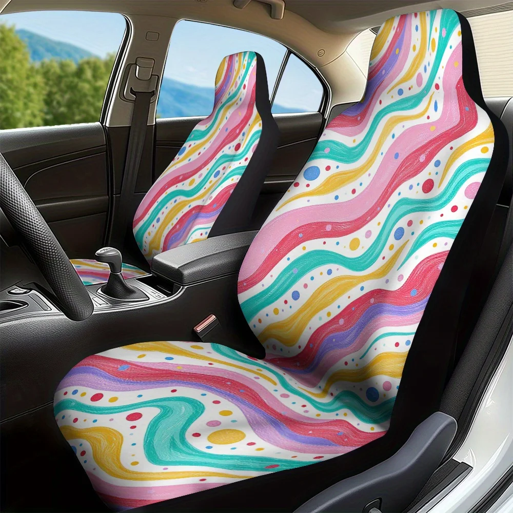 

2pcs Colorful Abstract Dots Waves Pattern Car Seat Covers | Comfortable And Durable, Universal Fit For Front Seats, Perfect For