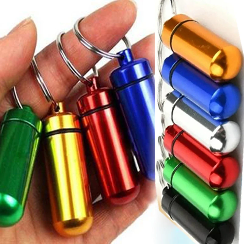 Fashion Mini Premuim Waterproof Portable Pill Case Organizer Keychain Box EarPlug Container Bottle Keyring for Medicine Holder
