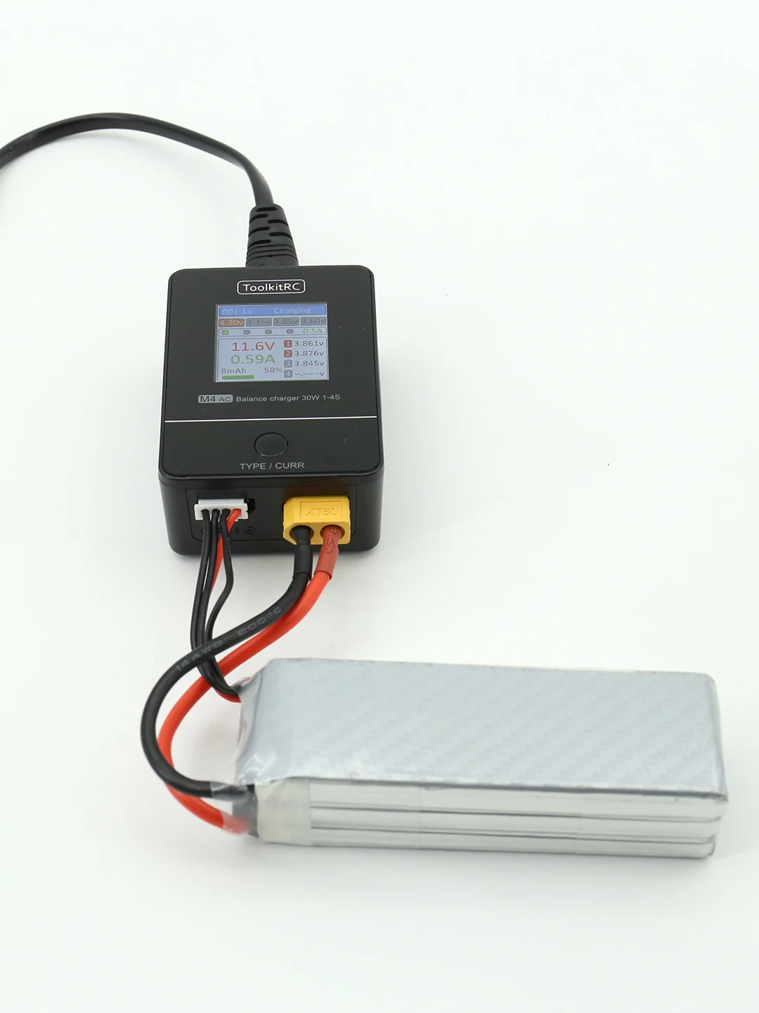 ToolkitRC M4AC 30W 2.5A TFT Inch Color LCD Screen Balance Charger Discharger for 2S -4S Lipo For RC Racing Drone Battery