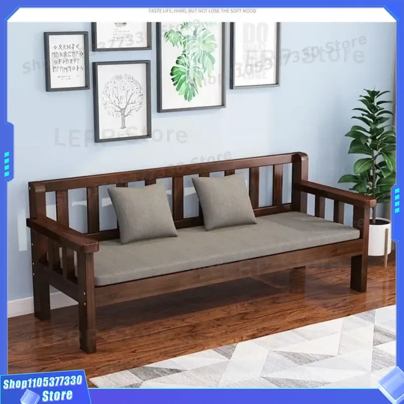 Modern Solid Wood Sofa for Small Apartment Living Room European Style 3 Seater Bench Backrest Chair Simple Design Furniture