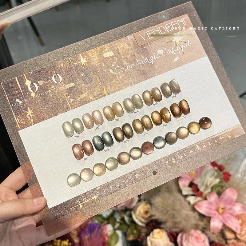

Vendeeni 12Colors/Set Caramel Brown Cat Eye Nail Gel Polish Magnetic UV Soak Off Gel Varnish Crystal Cat Eye Gel With Display