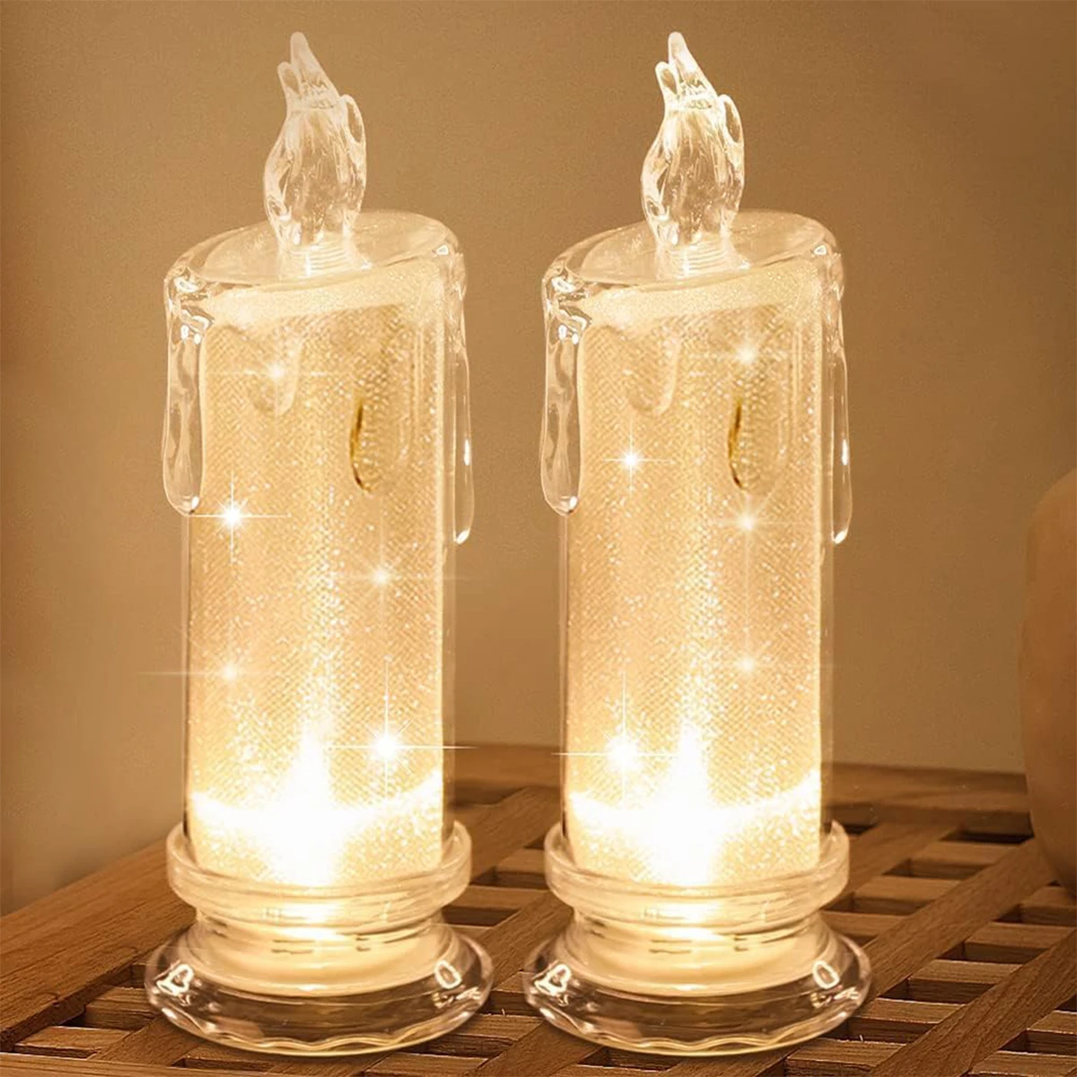 Led Crystal Candle Light Table Rose Romantic Night Bedroom Party Christmas Decor Decoration Pattern Shadow Transparent