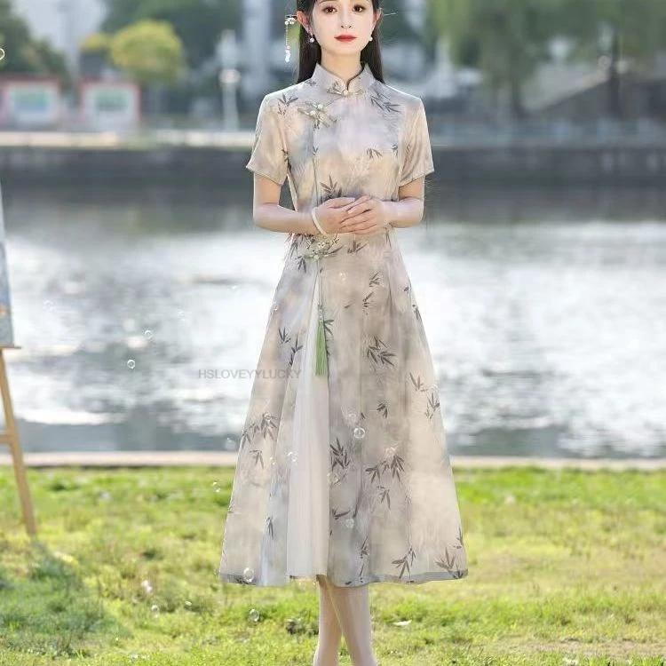New Chinese Style Qipao For Women New Fashion Youthful Elegant Improved Dress Stunning Printed Pattern Floral Ao Dai Dress