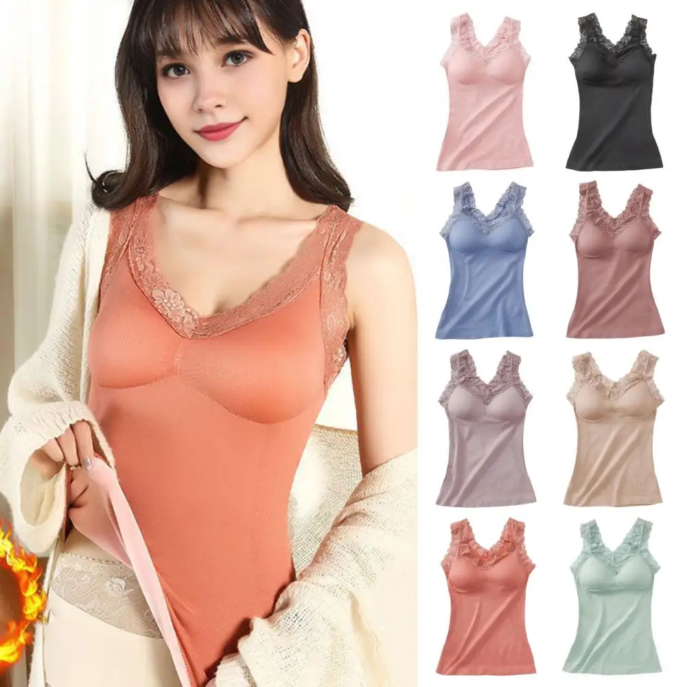 Gathered Design Camisole Stylish Lace Camisole with Chest Pads for Women V Neck Bottoming Vest Pure Color Stretchy Versatile