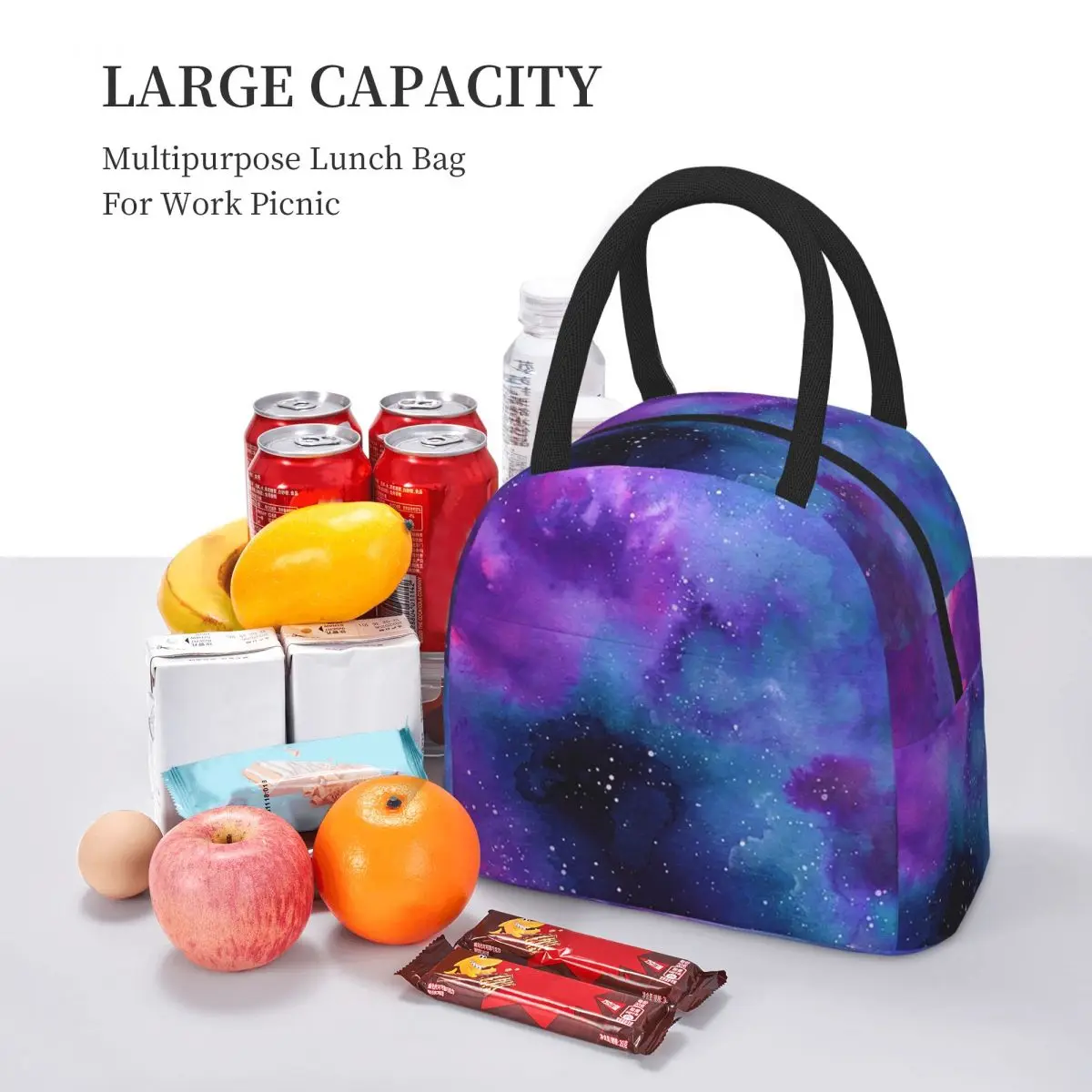 حقيبة غداء معزولة من نيون جالاكسي دريمز للنساء والأطفال، صناديق طعام محمولة، حقيبة غداء حرارية