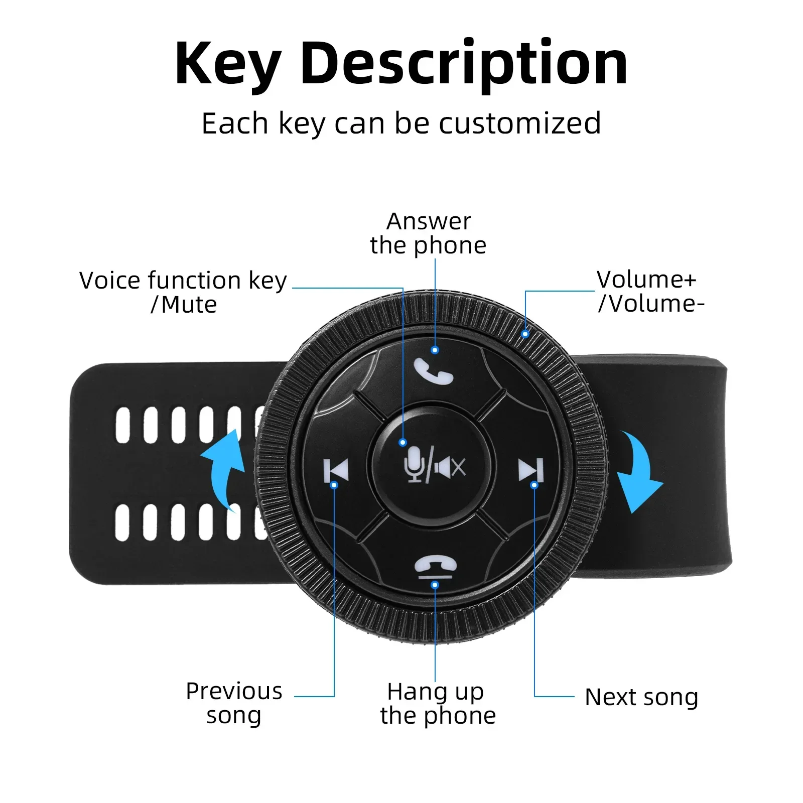 Wireless Steering Wheel Remote Control Buttons 5 Key Car Controller for Radio DVD GPS Multimedia Navigation Bluetooth-compatible