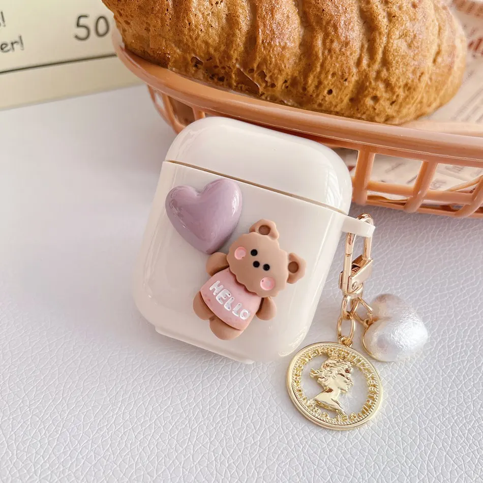 에어팟 3 케이스 에어팟 프로 에어팟 2 케이스, 귀여운 곰 실리콘 이어폰 케이스, 패션 펜던트 액세서리, 헤드폰 박스 커버