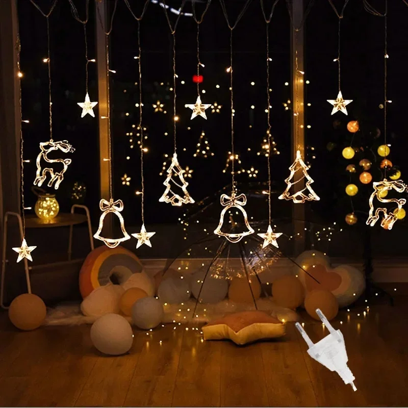 LED Star Lamp Curtain Garland Fairy String Lights Christmas Decoration Outdoor For Holiday Wedding Party 2024 New Year Decor