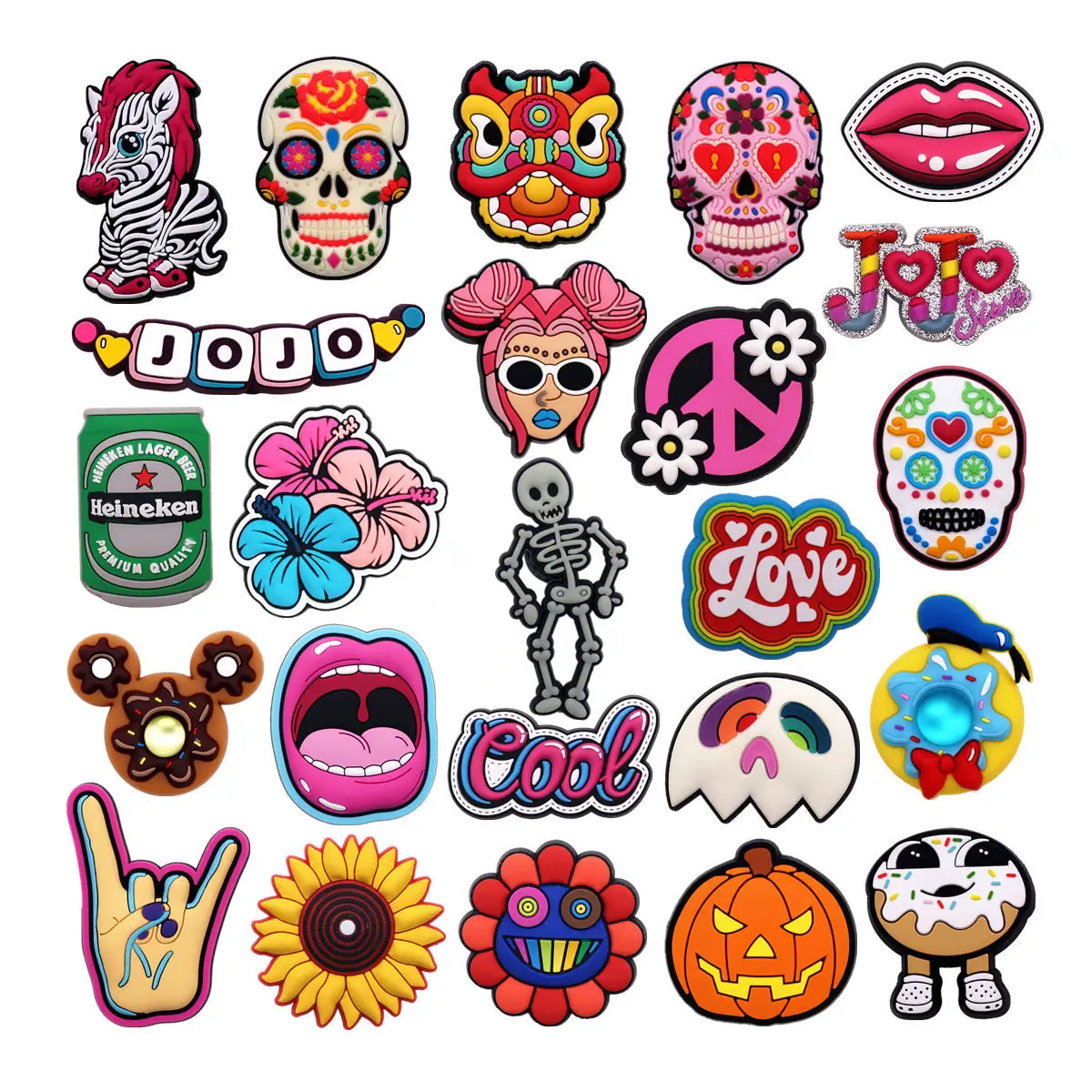 1pcs Novelty Fashion Rock PVC Shoe Charms Decorations Painted Skull Shoes Upper Buckle Accessories Clogs Pin Fit Friend Gifts