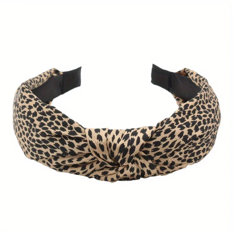 

New Wide-Brimmed Cross-Stitch Leopard Print Fabric Headband Korean-Style Simple and Fashionable Face-Washing Headband