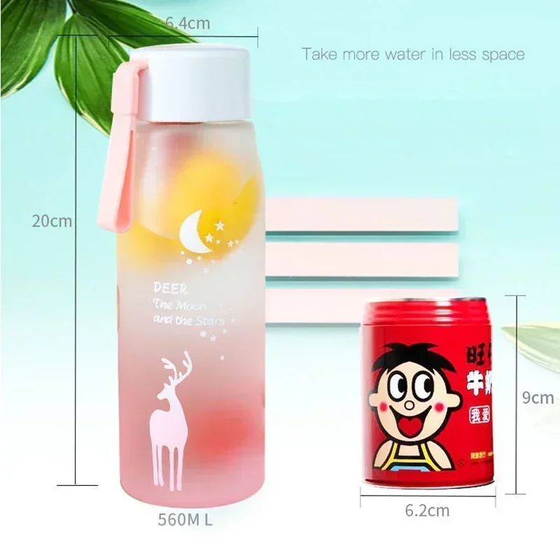 Small Daisy Transparent Plastic Water Bottles BPA Free Creative Frosted Water Bottle with Portable Rope Travel Tea Cup 401-500ML