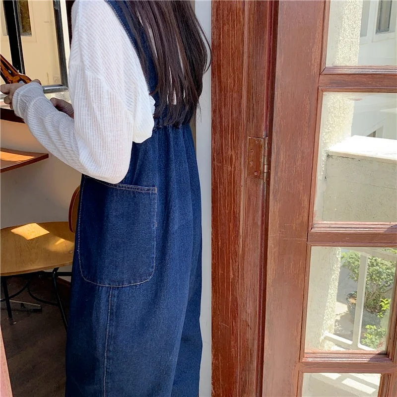 S-5XL Denim Jumpsuits Women Blue Loose High Waist Long Trousers All-match Students Harajuku Solid Streetwear Designed Aesthetic