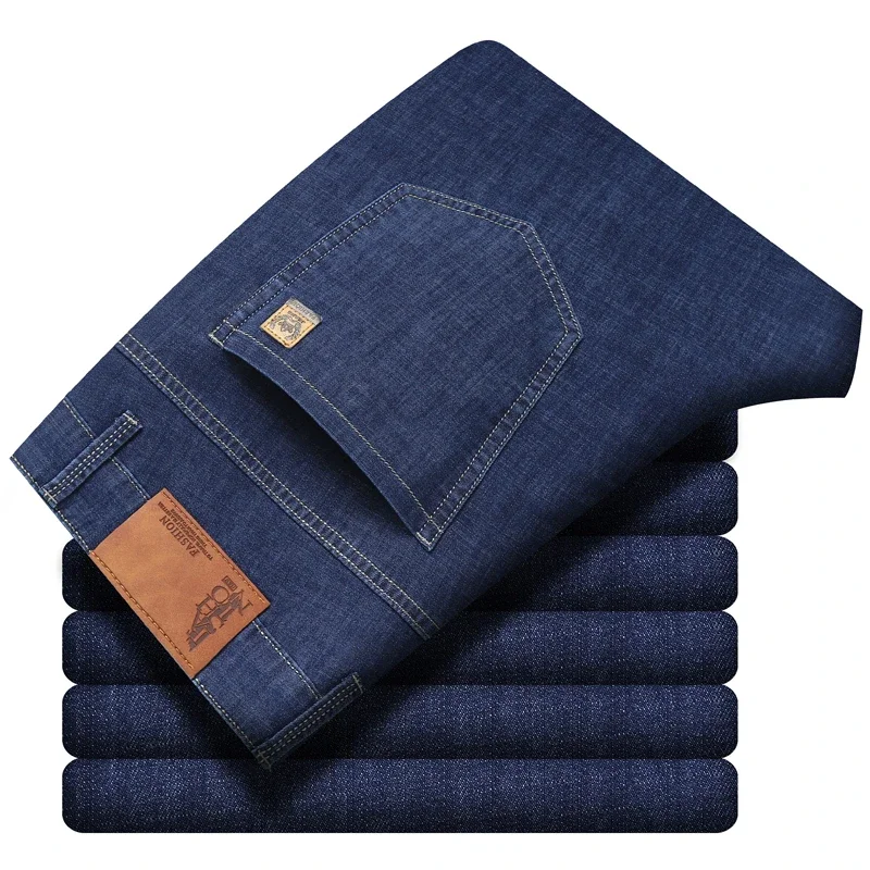 Nice Summer Lyocell Breathable Thin Business Men Jeans Casual Straight Stretch Fashion Classic Work Denim Trousers Brand Clothin