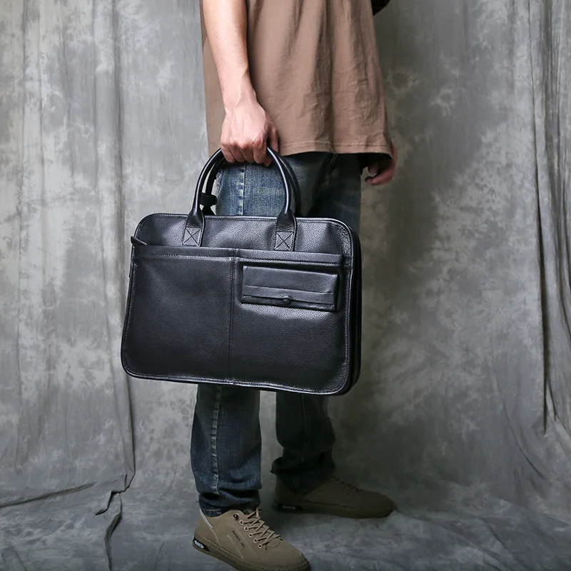 Retro Men's Handheld Leather Messenger Bag British Document Bag Top Layer Cowhide Single Shoulder Computer Bag Large Capacity