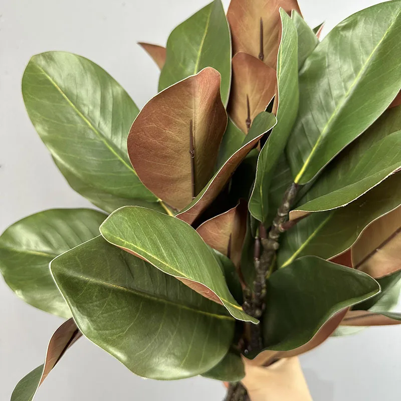 2pcs Artificial Magnolia Leaf Green Plant Floral Plastic Simulation Magnolia Branch Fake Plants Leaves Shopping Mall Decoration