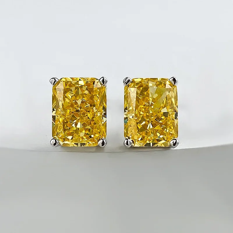 New S925 Pure Silver Imported Redion 7 * 9mm High Carbon Diamond Yellow White Purple Diamond Earrings From Europe and America