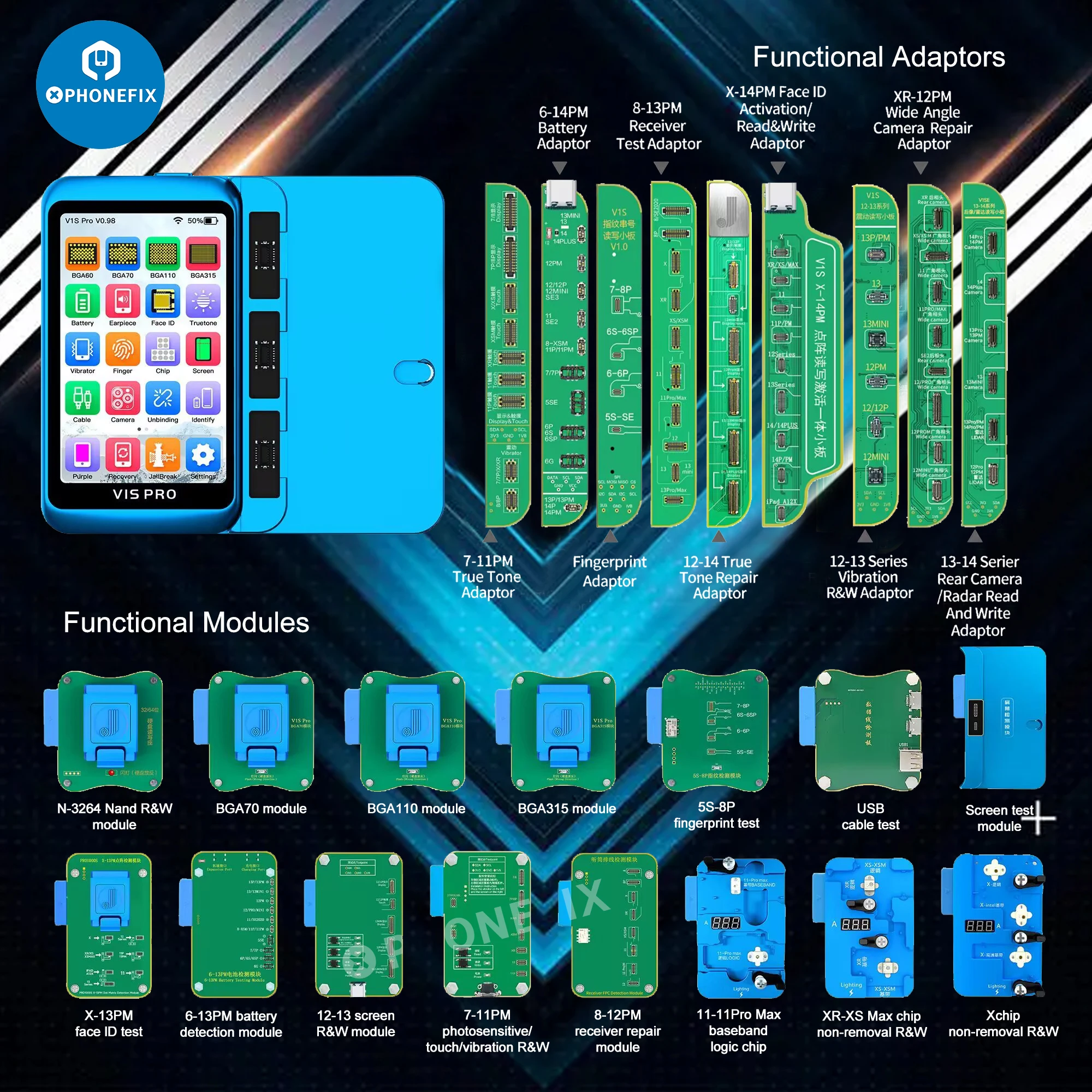 JCID V1S PRO Multifunction NAND BGA315/110/70 Programmer Compatible with Modules of PRO1000S and V1SE For iPhone iPad Repair